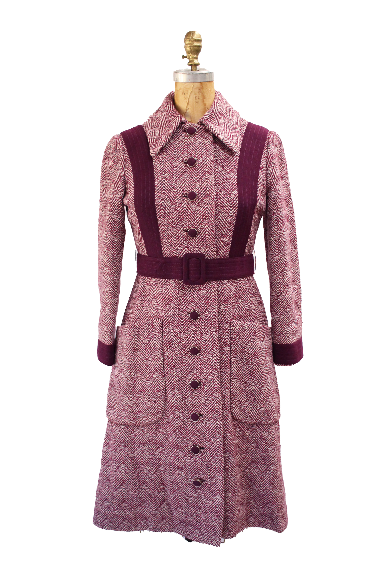 Oscar de La Renta 1970s Chevron Coat in Wine