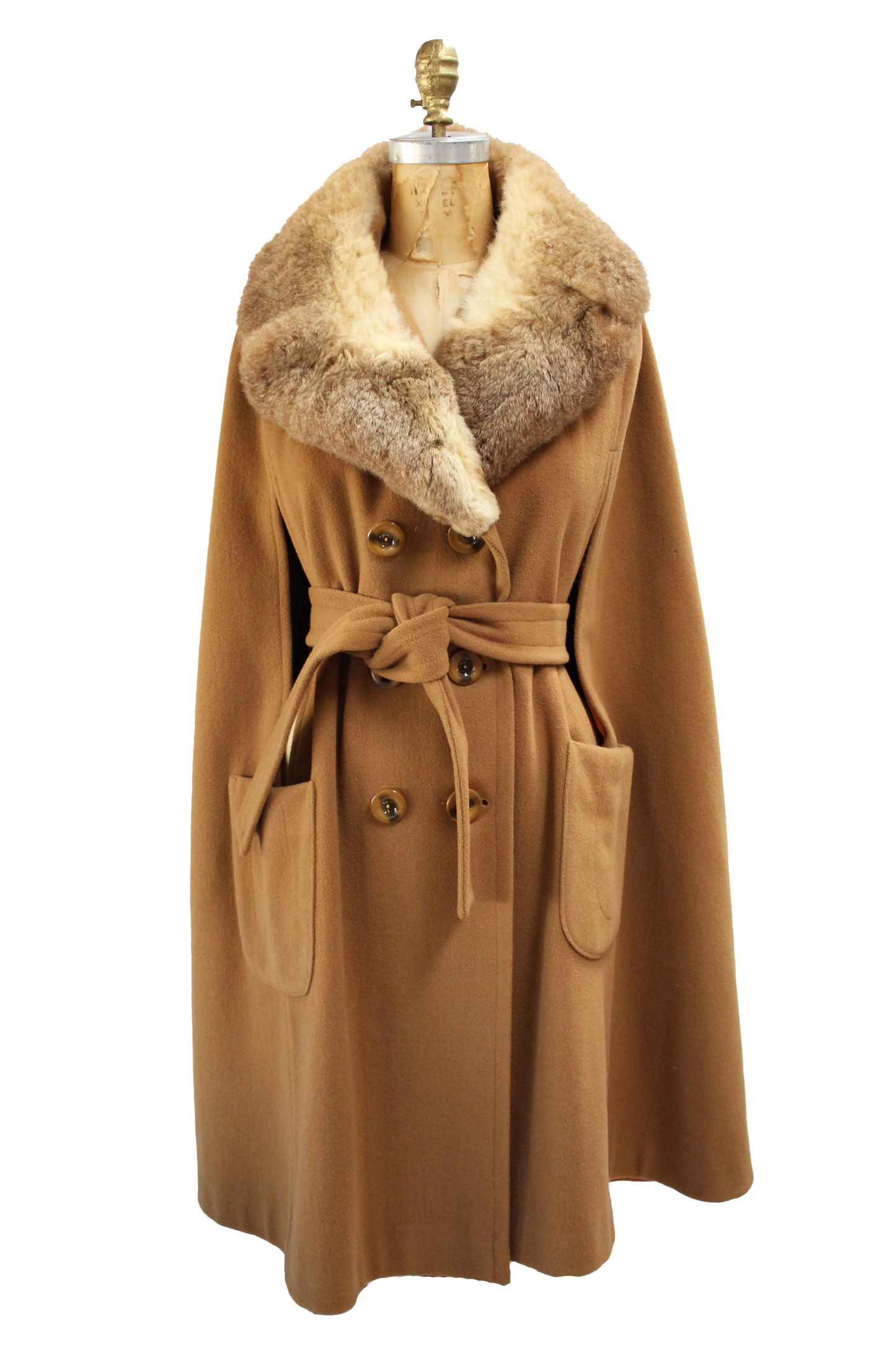 1960s Camel Cashmere Wool Blend Cape with Belt