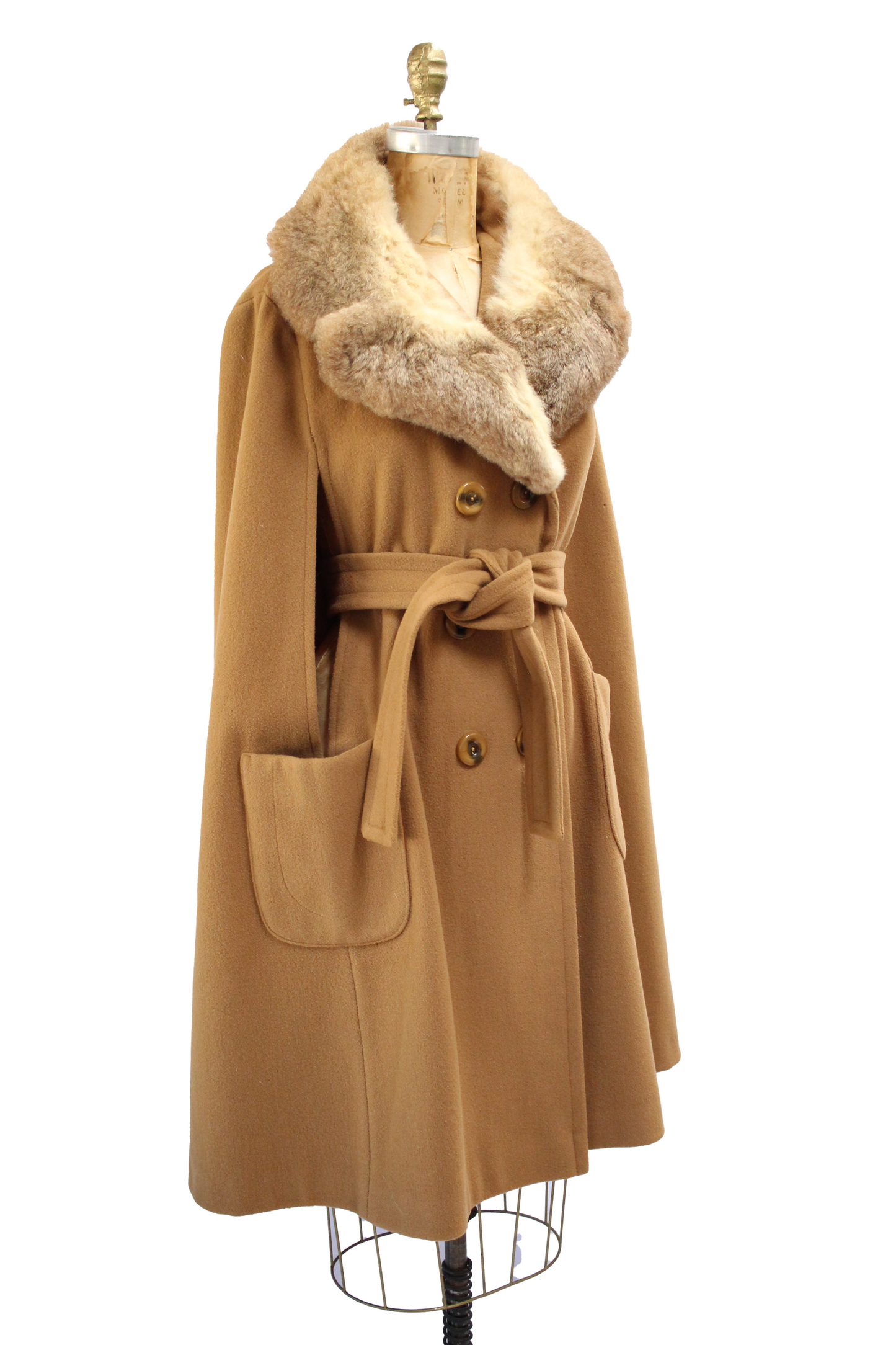 1960s Camel Cashmere Wool Blend Cape with Belt