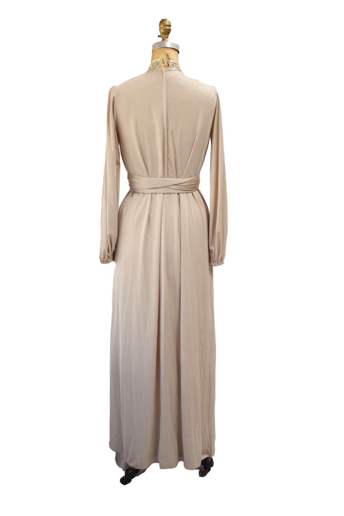 Lilli Diamond 1970s Nude Jeweled Jersey Dress