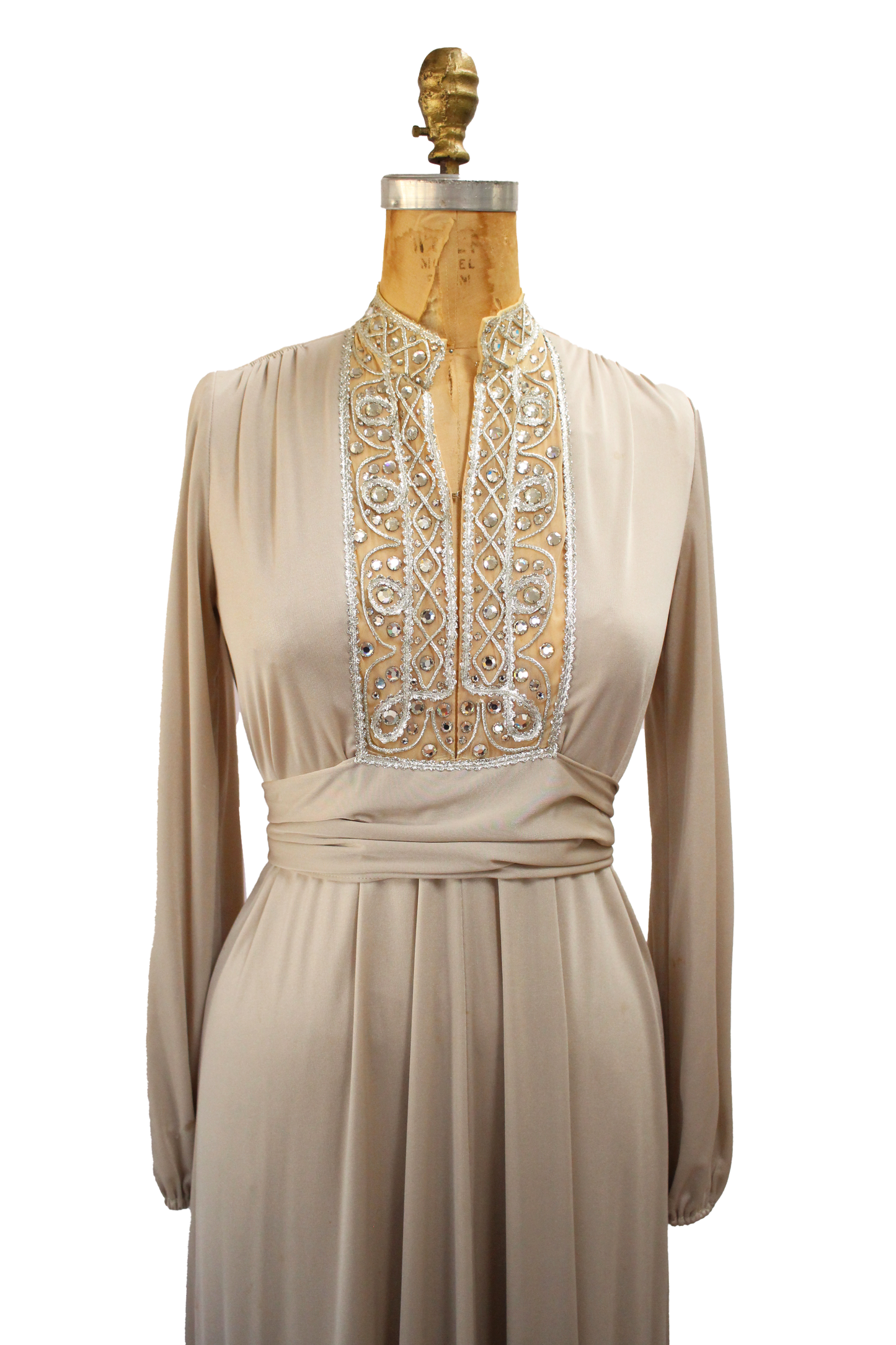 Lilli Diamond 1970s Nude Jeweled Jersey Dress