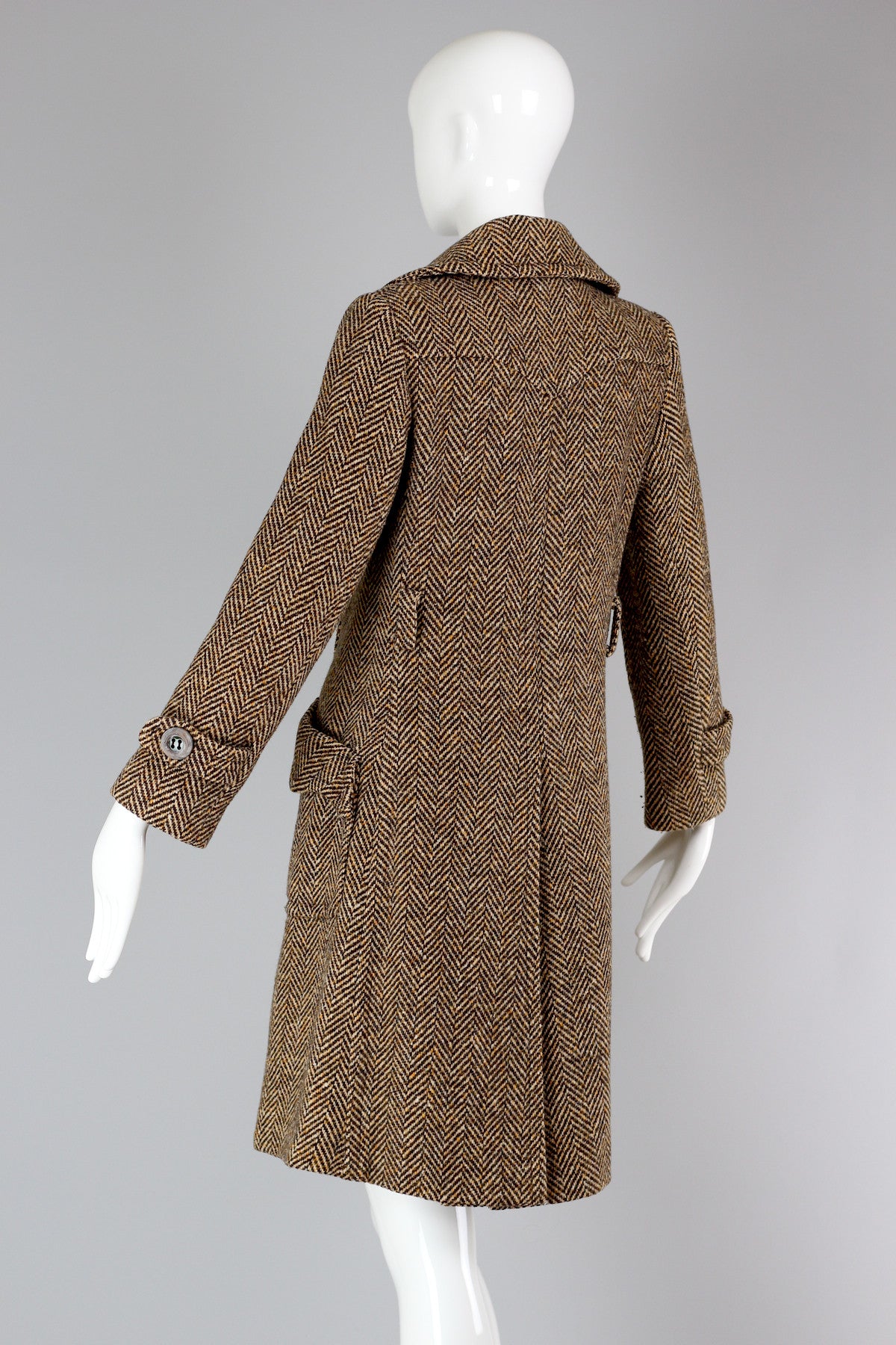 Vintage 1960's Brown Herringbone Wool Coat Made in France