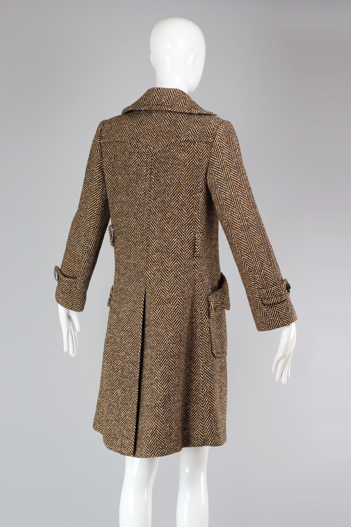 Vintage 1960's Brown Herringbone Wool Coat Made in France