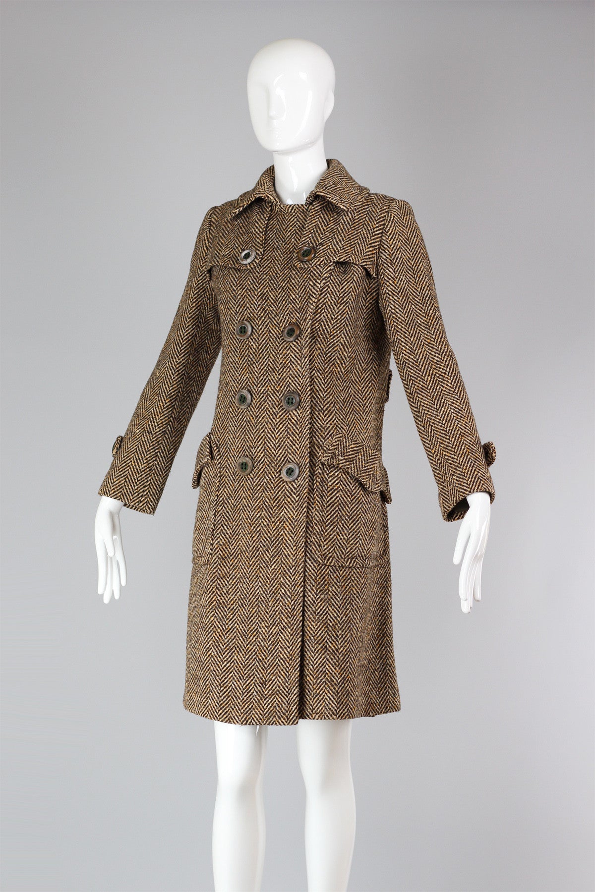 Vintage 1960's Brown Herringbone Wool Coat Made in France