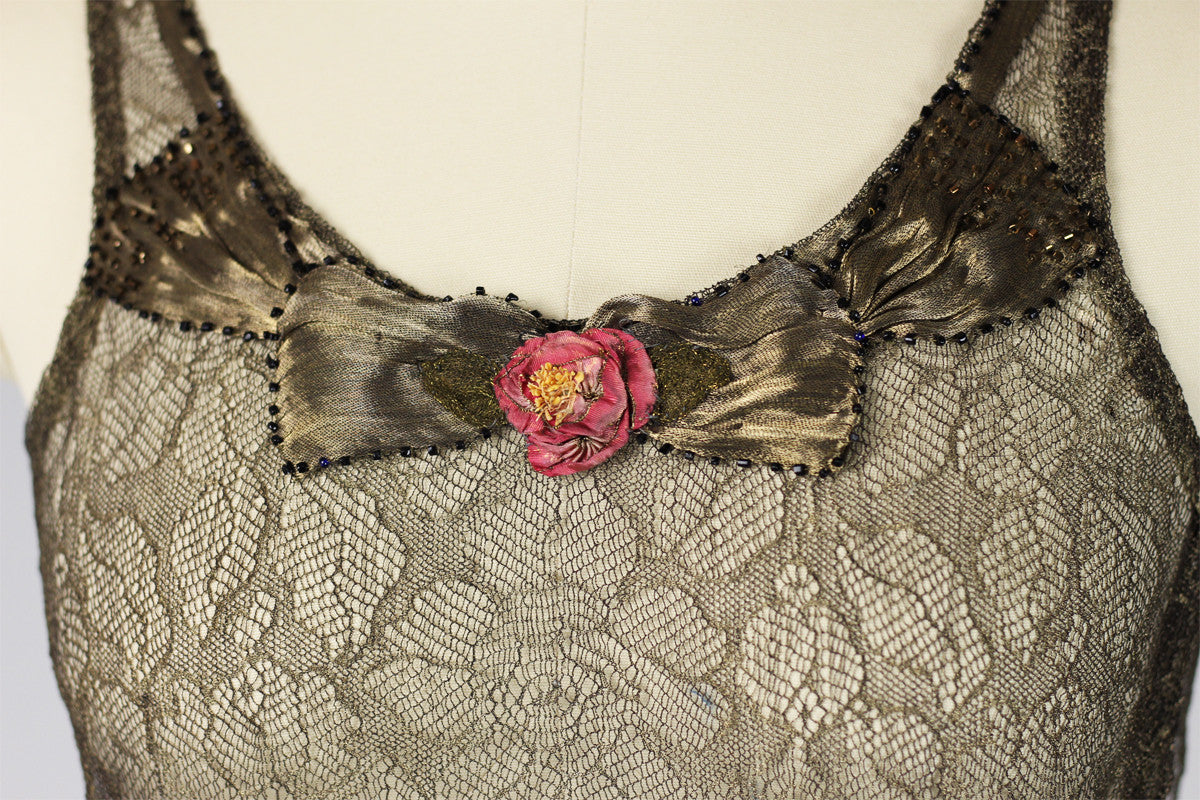 Rare 1920s Egyptian Revival Gold Metallic Lace and Lamé Dress