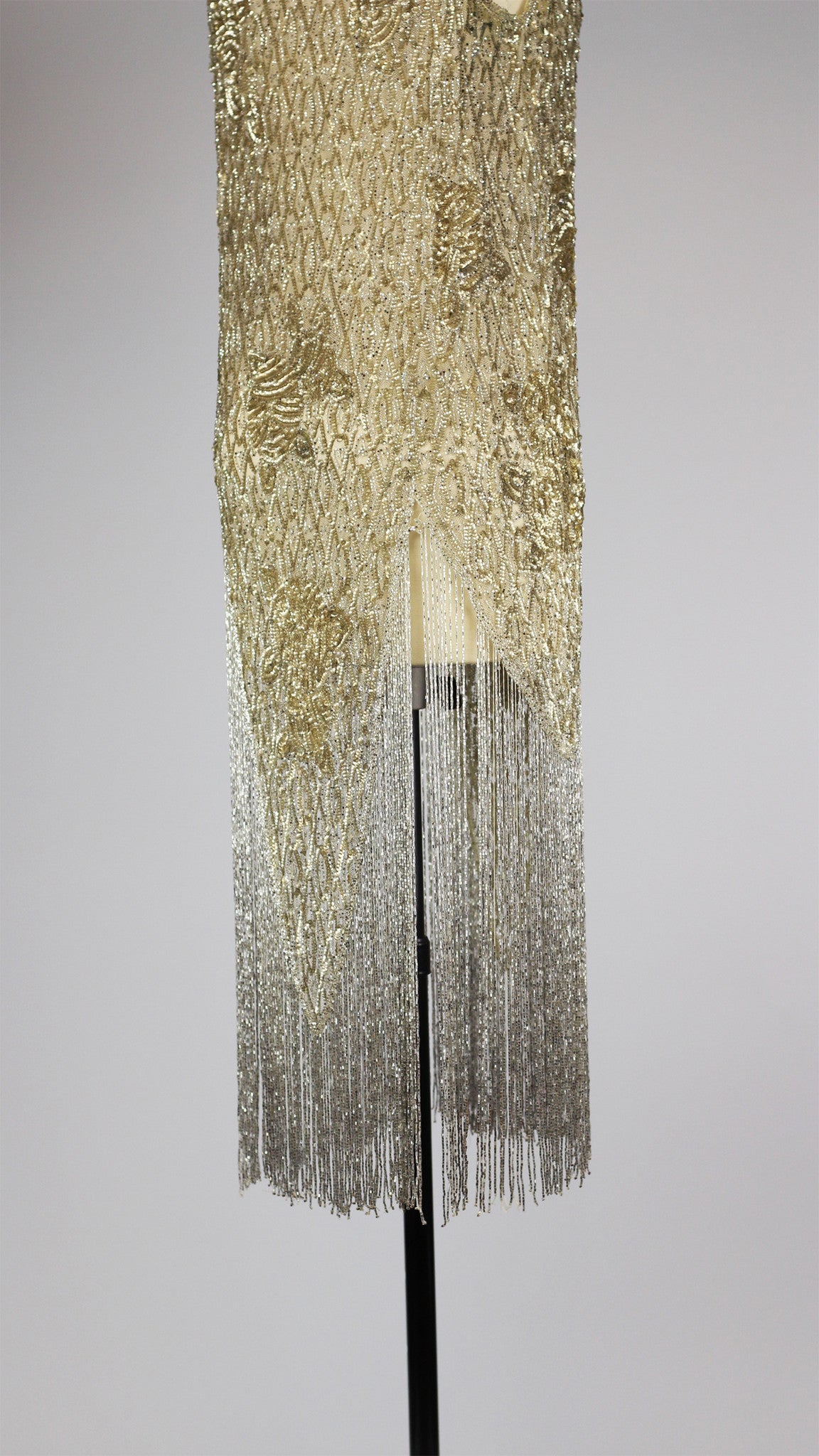 Rare 1920s French Couture Gold Beaded Sequin Fringe Flapper Dress