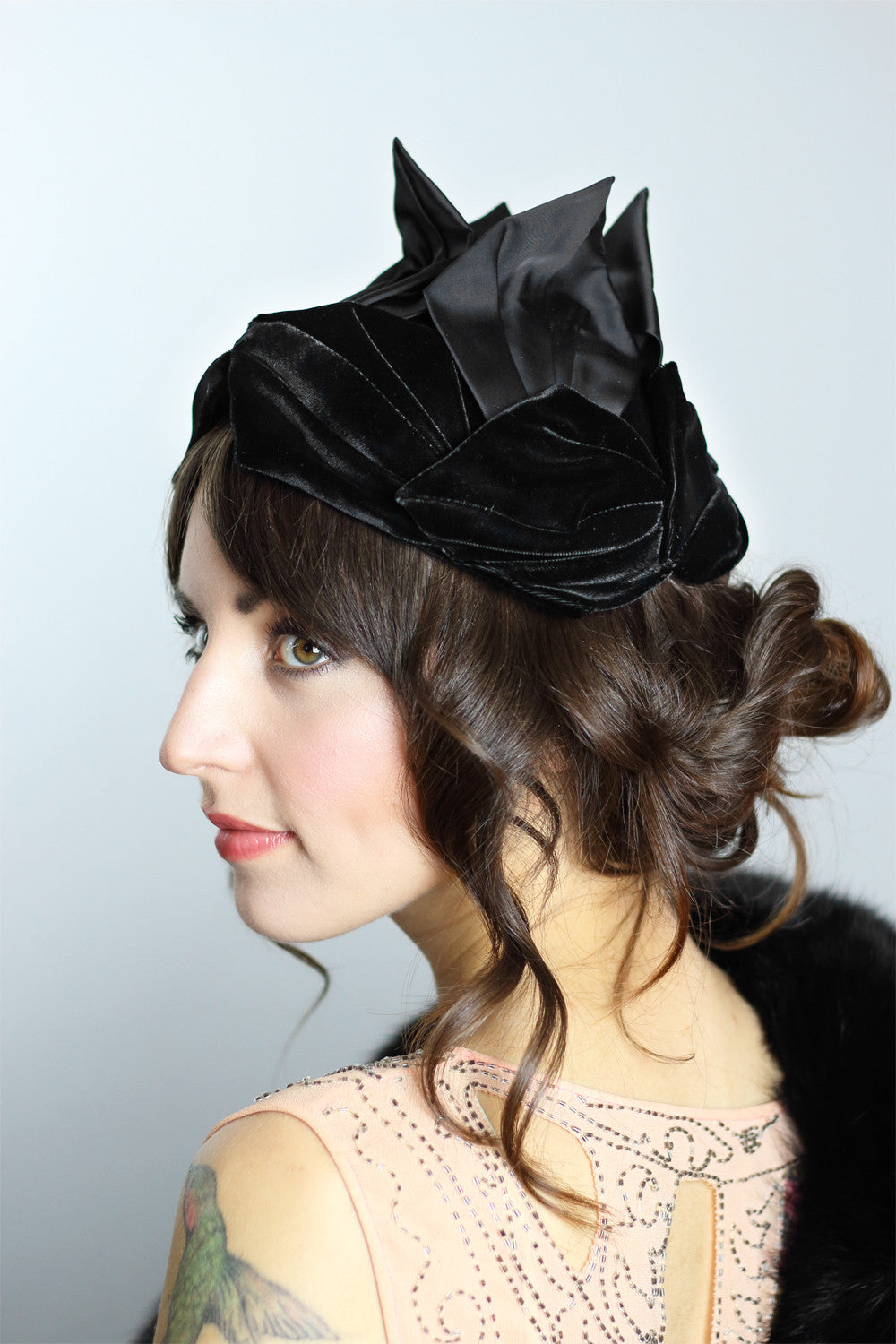 Couture 1920s Avant Garde Black Flapper Hat