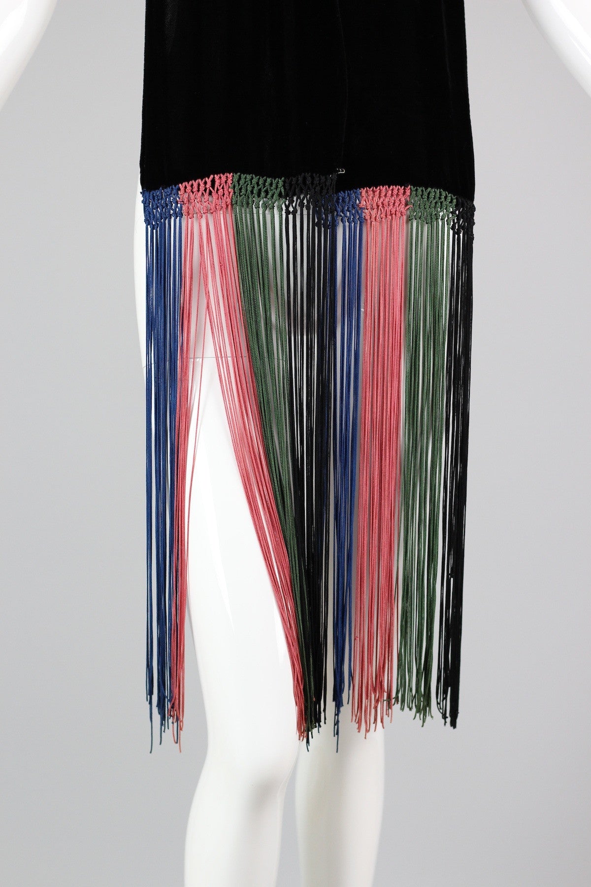 Rare 1920s Silk Velvet Fringed Scarf with Hand Knotting