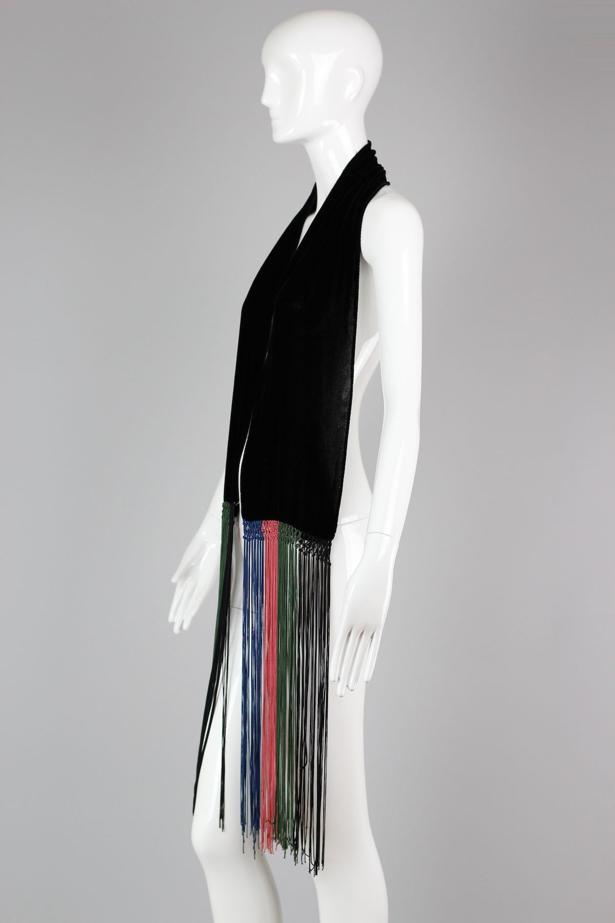 Rare 1920s Silk Velvet Fringed Scarf with Hand Knotting