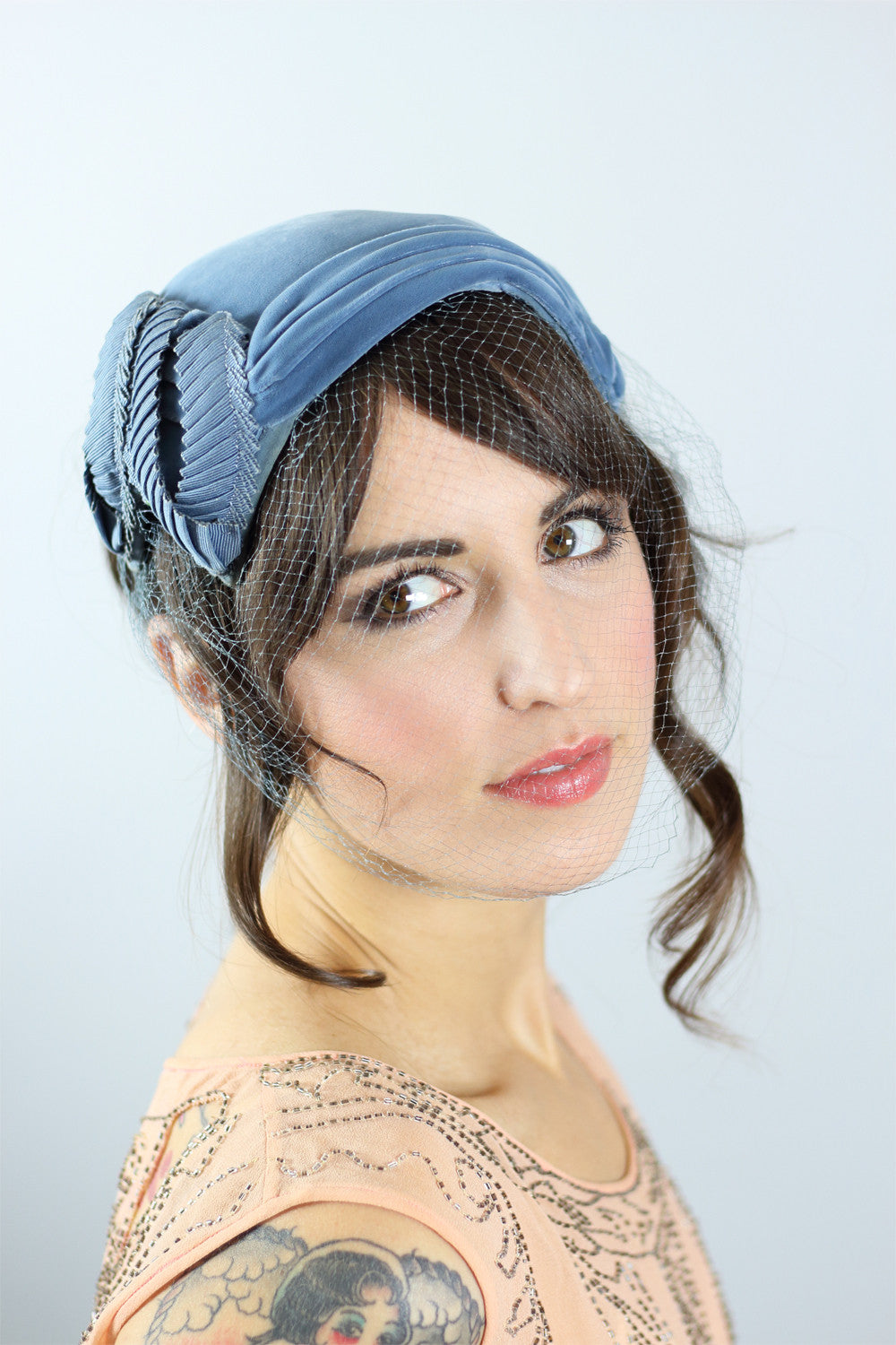 1950s Steel Blue Hat With Full Net