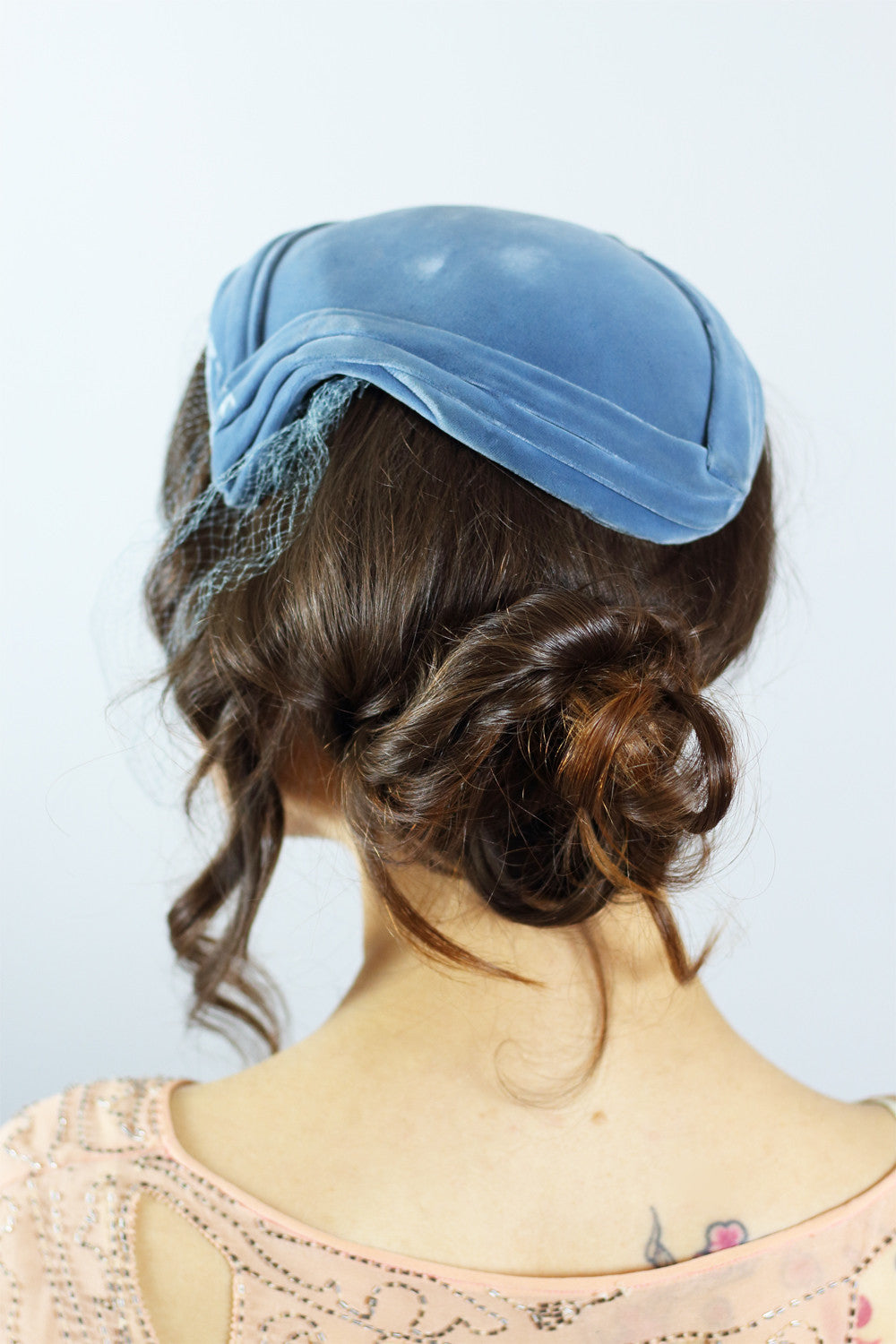 1950s Steel Blue Hat With Full Net
