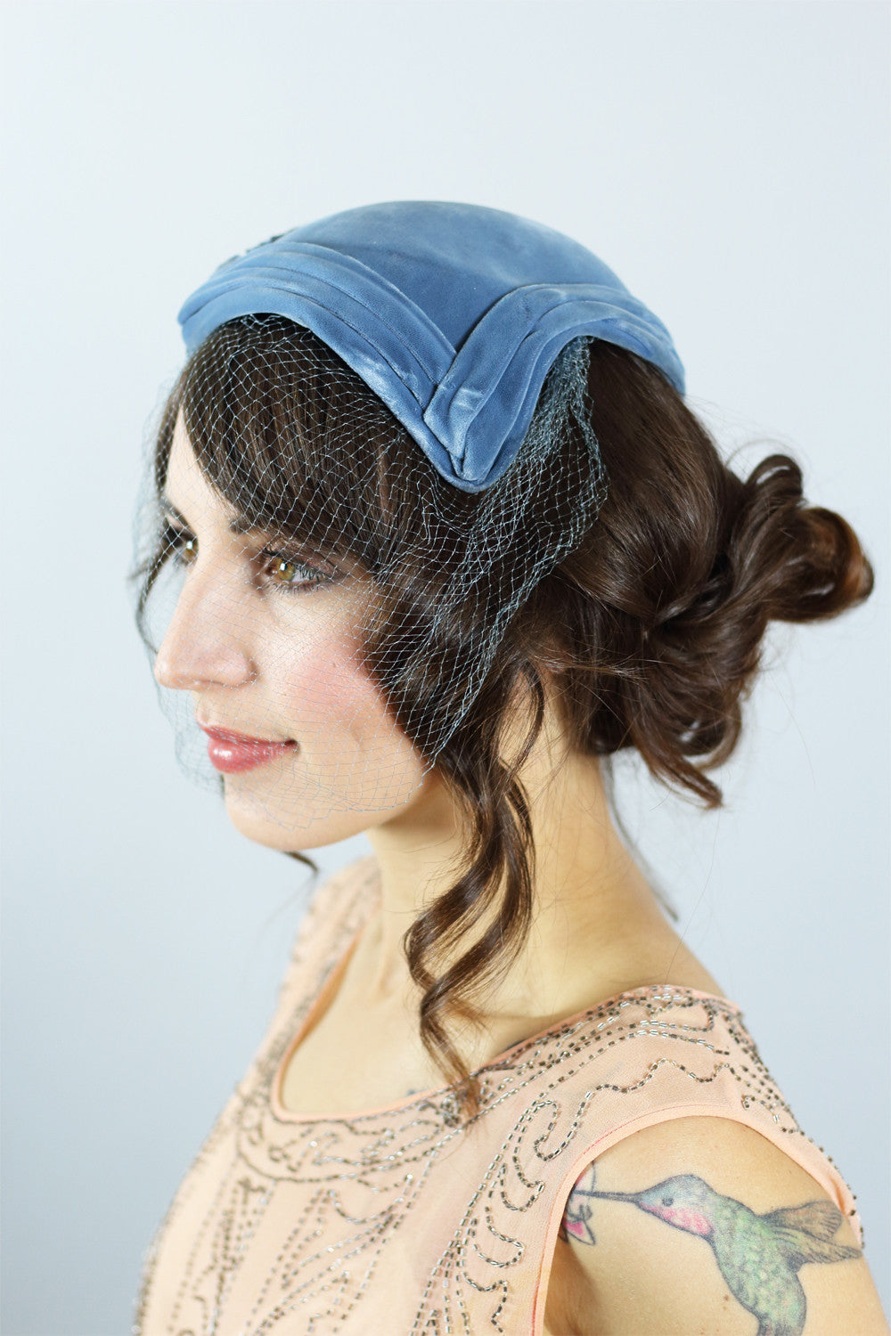 1950s Steel Blue Hat With Full Net