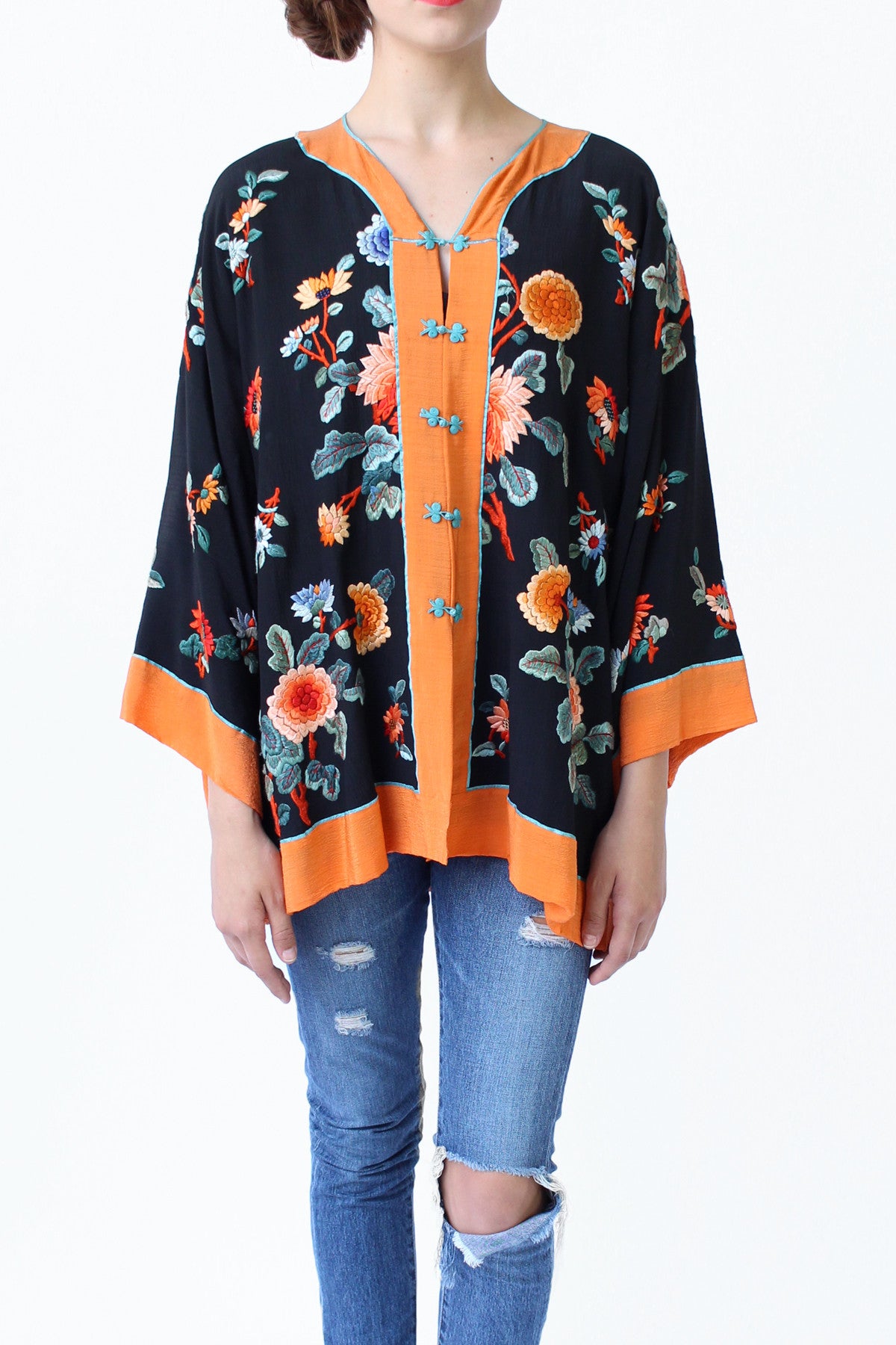 1920s Floral Chinese Embroidered Silk Blouse