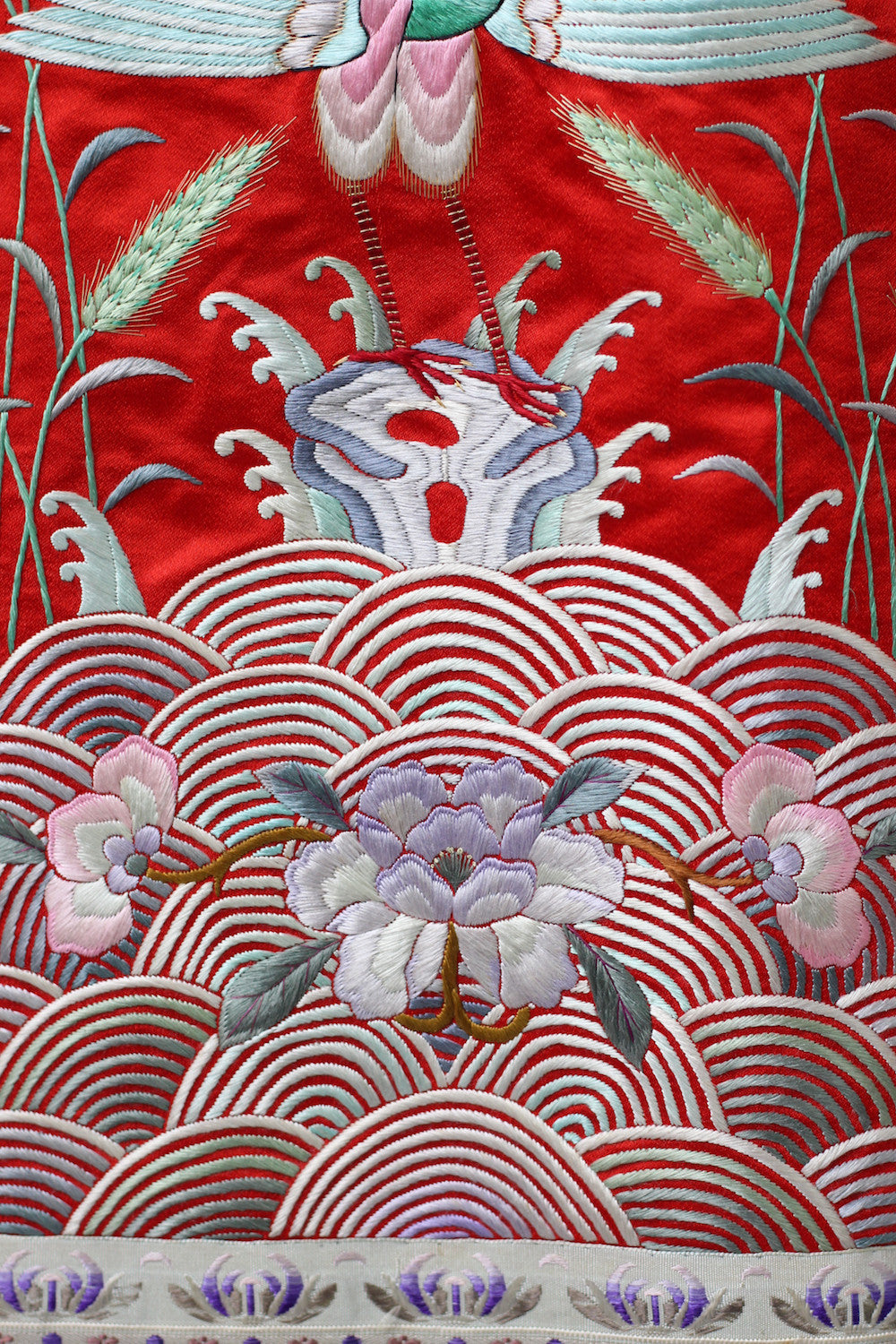 1920s Red Satin Embroidered Korean Skirt