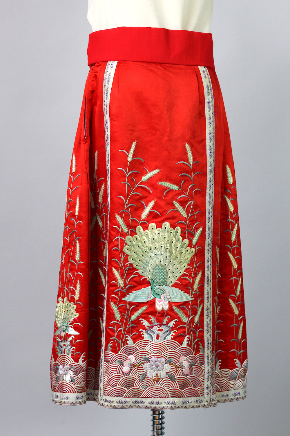 1920s Red Satin Embroidered Korean Skirt