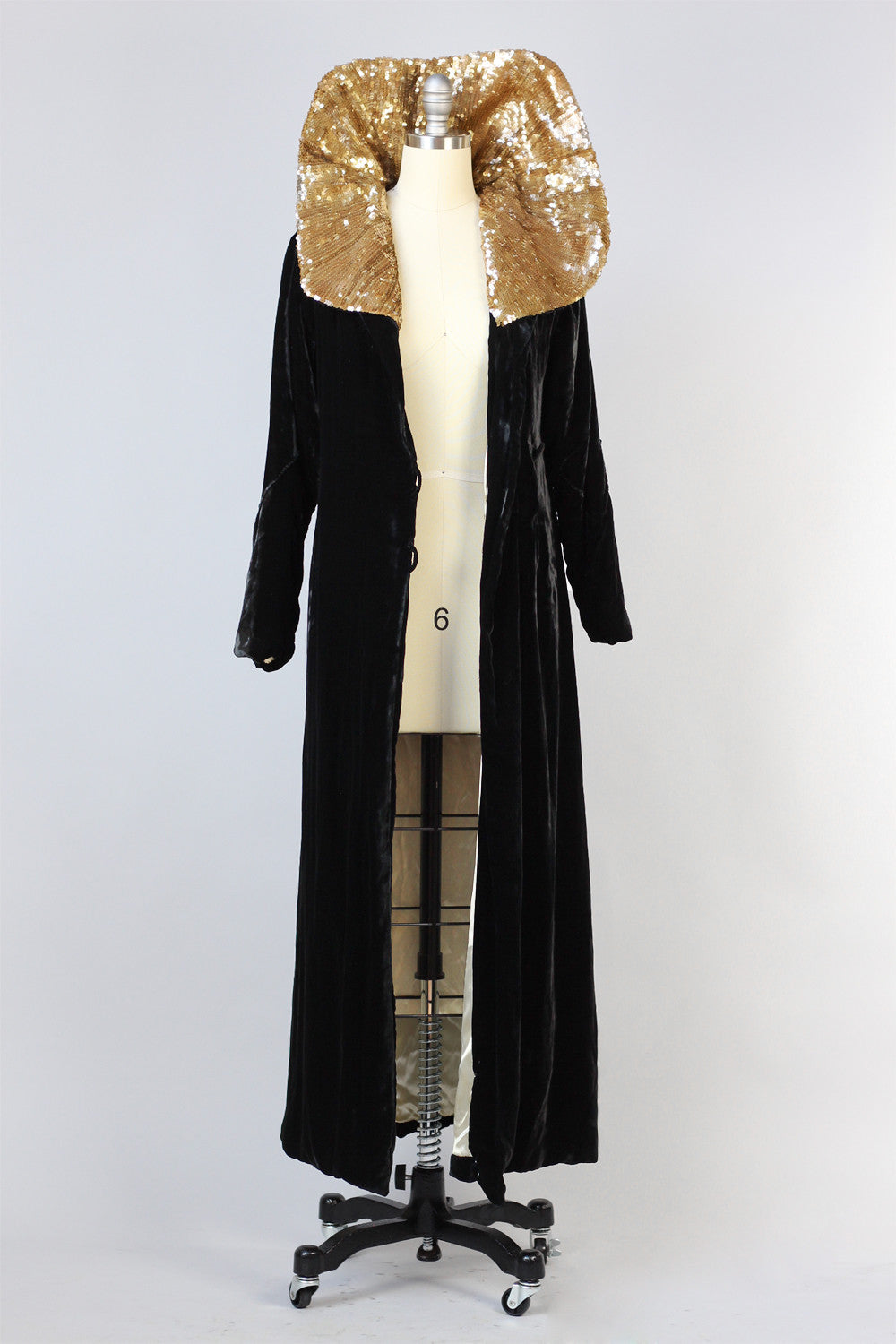 Dazzling 1920s Silk Velvet Opera Coat with Gold Sequin Collar