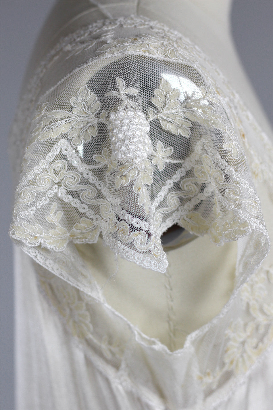 Venetian Lace 1920s Oyster Silk Duchess Charmeuse Gown