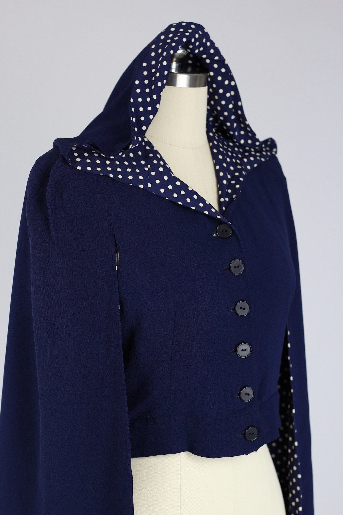 Late 1930s Early 40s Rare Hooded Backless Top Capelet with Polka Dots