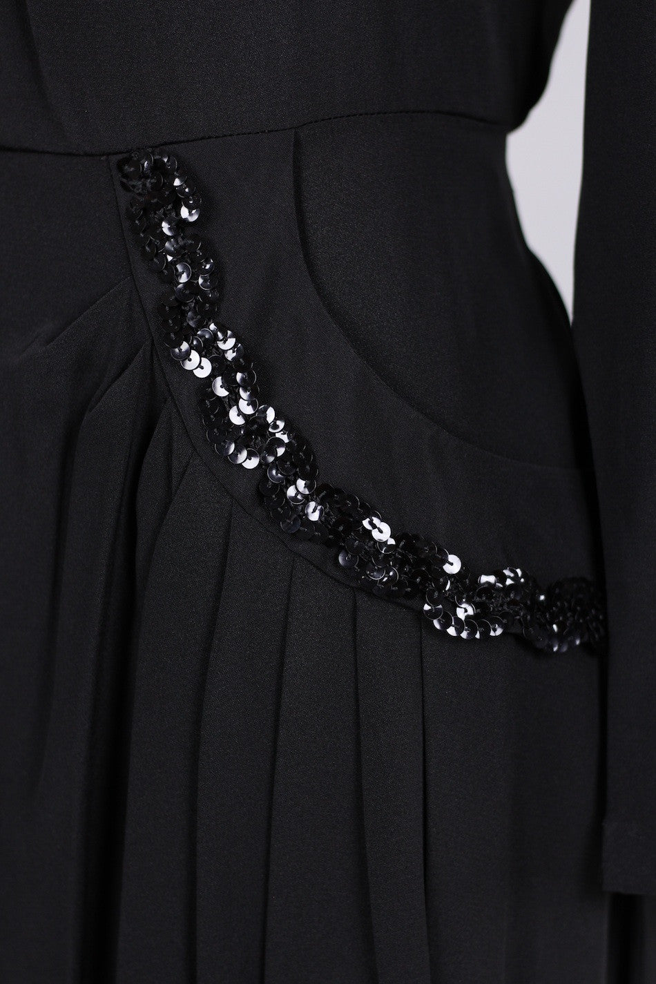 Early 1940s Black Rayon & Sequin Cocktail Dress