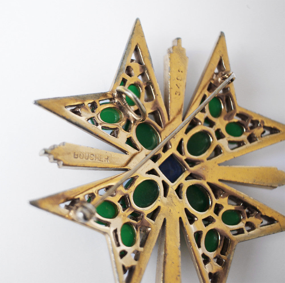 Rare Marcel Boucher Jeweled Brooch Maltese Cross, 1950s-60s Signed