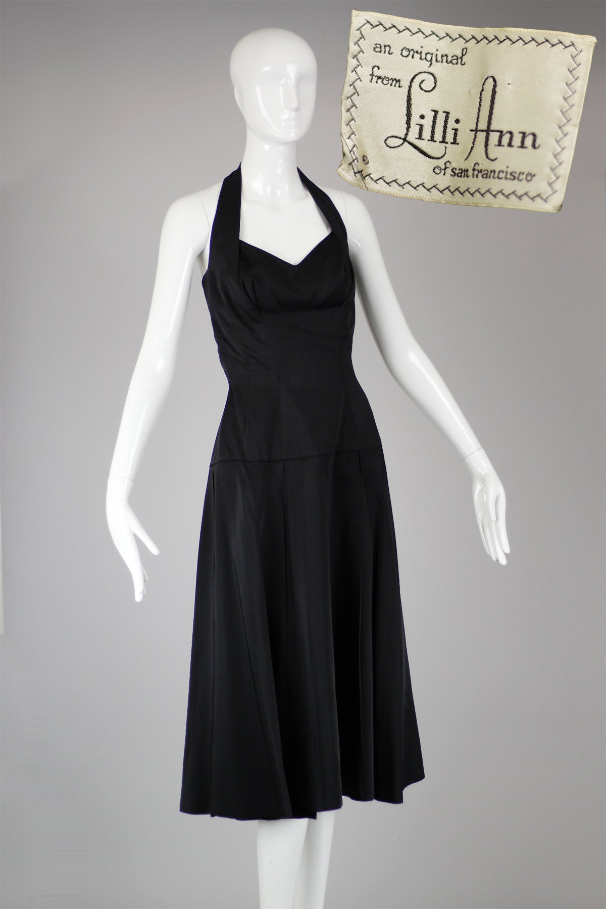RESERVED For Tammara- Rare 1950s Lilli Ann Black Satin Halter Dress