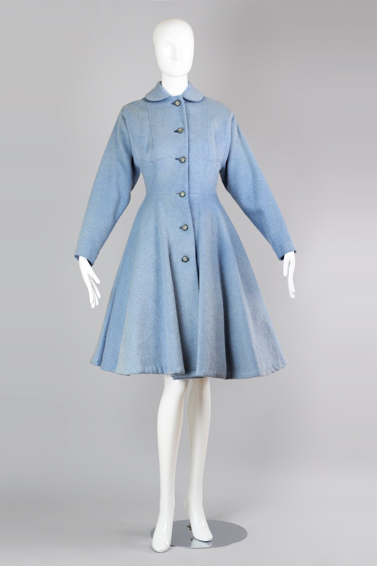 Rare 1940s-1950s Lilli Ann New Look Princess Coat in Powder Blue Eyelash Wool