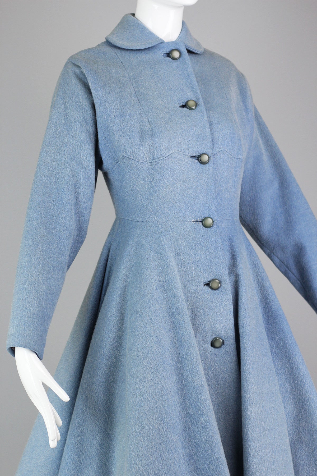 Rare 1940s-1950s Lilli Ann New Look Princess Coat in Powder Blue Eyelash Wool