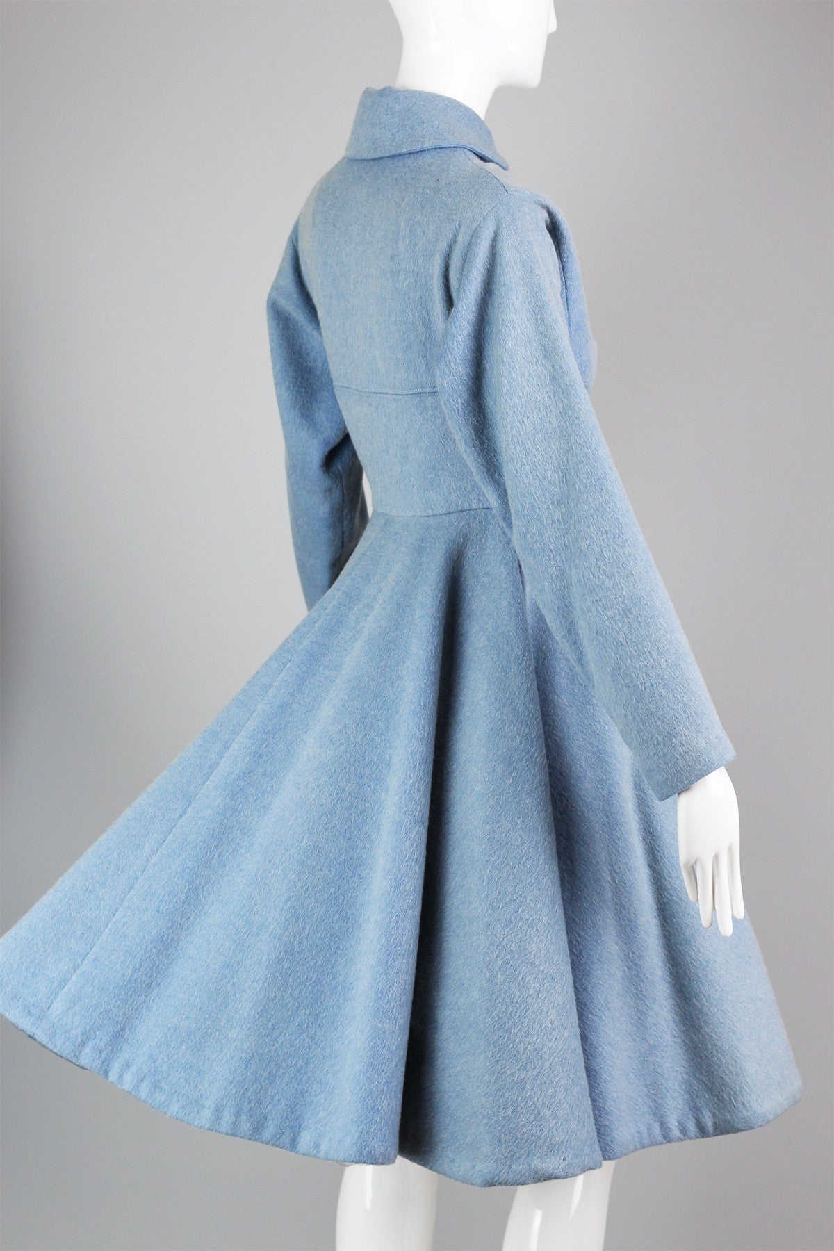 Rare 1940s-1950s Lilli Ann New Look Princess Coat in Powder Blue Eyelash Wool