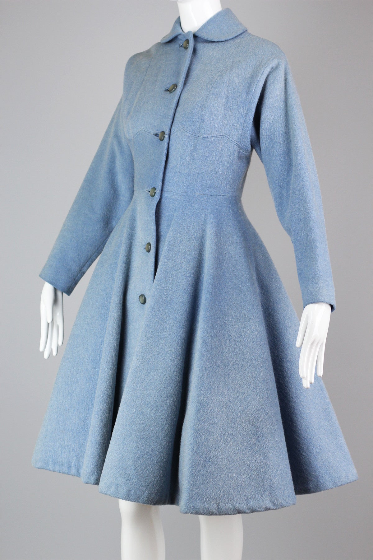 Rare 1940s-1950s Lilli Ann New Look Princess Coat in Powder Blue Eyelash Wool