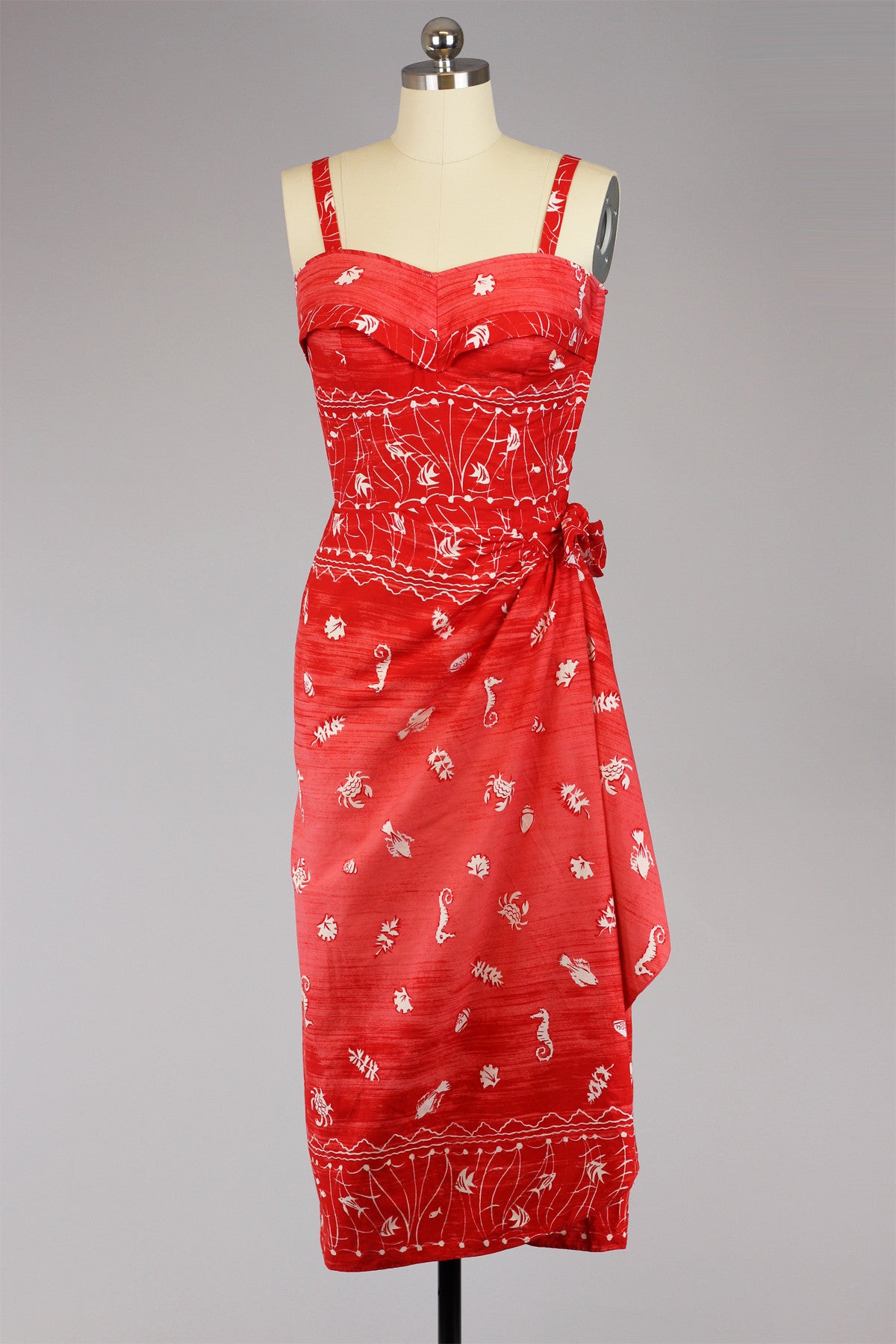 Rare 1950s Red Cotton Hawaiian Sarong Style Tiki Dress – Muse Rare 1950s Red Cotton Hawaiian Sarong Style Tiki Dress – Muse