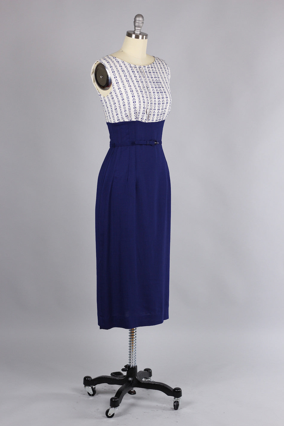 Incredible 1960s Fitted Navy Gabardine Dress with Bolero