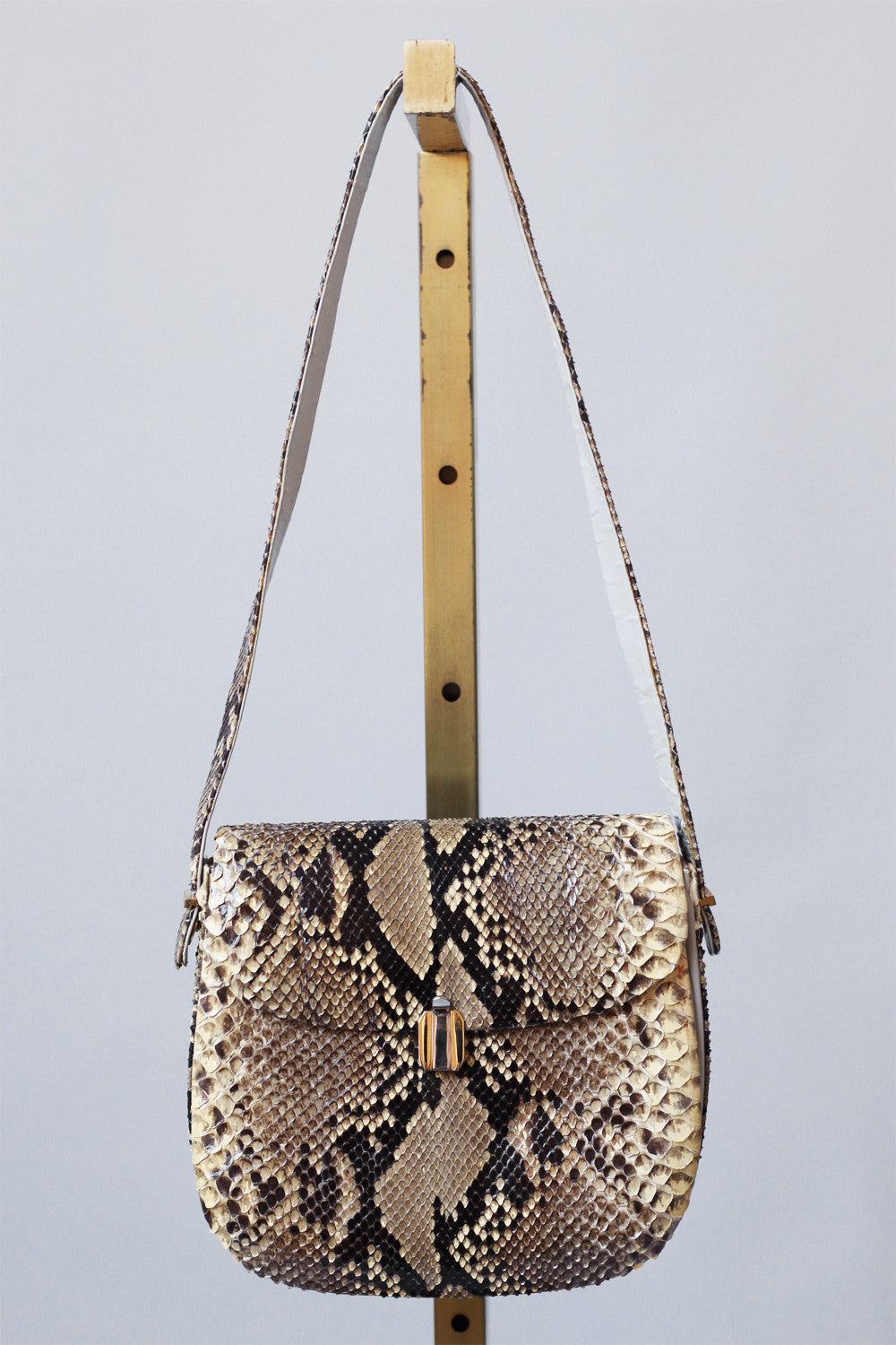 1970s Black and Cream Python Bag
