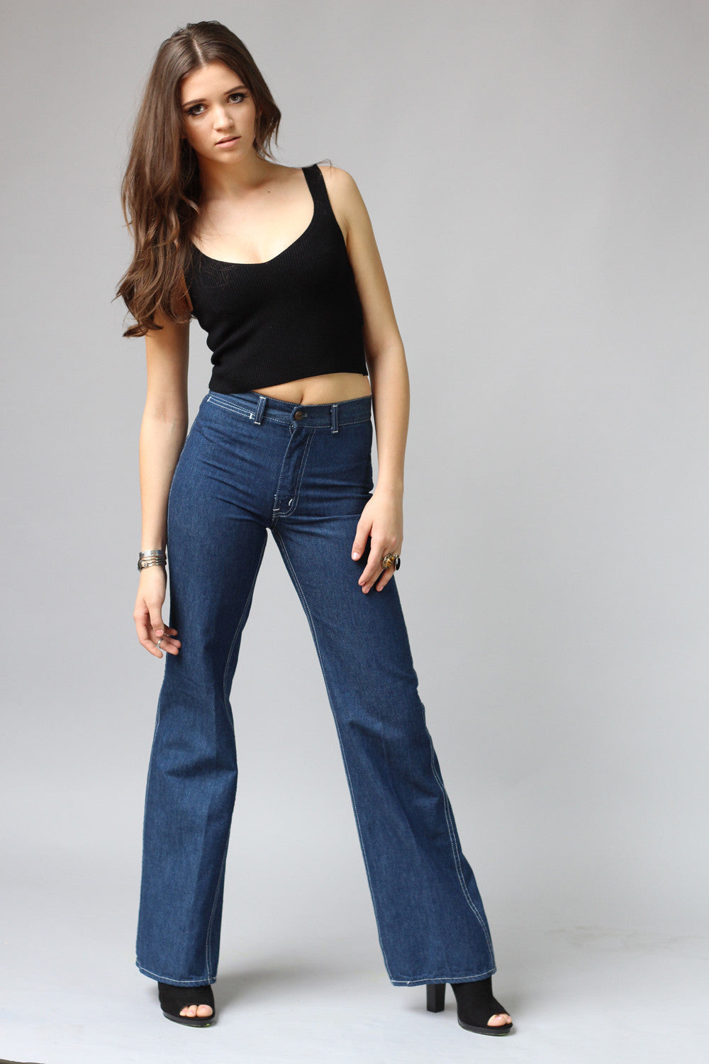 1970s High Waisted Denim Flared Bellbottoms