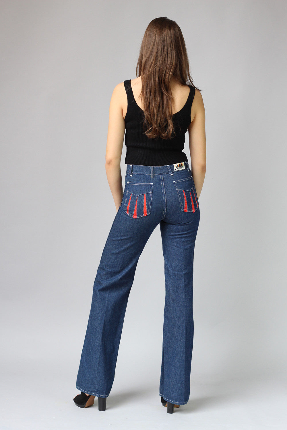 1970s High Waisted Denim Flared Bellbottoms