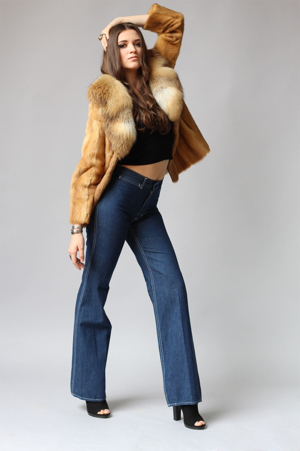 1970s Genuine Fox Fur Coat with Cropped Sleeves