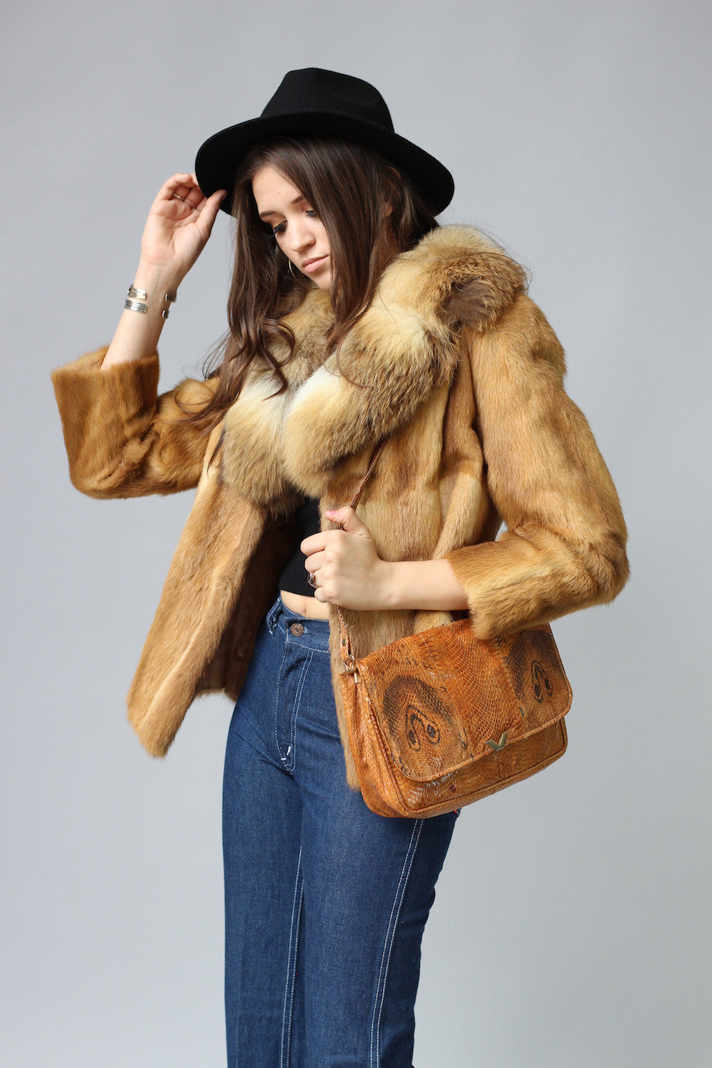 1970s Genuine Fox Fur Coat with Cropped Sleeves