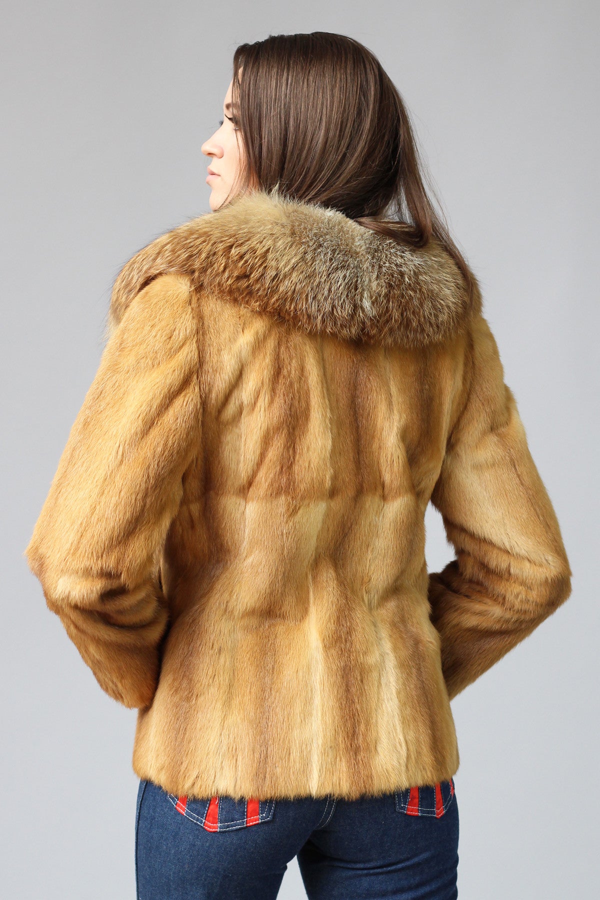1970s Genuine Fox Fur Coat with Cropped Sleeves