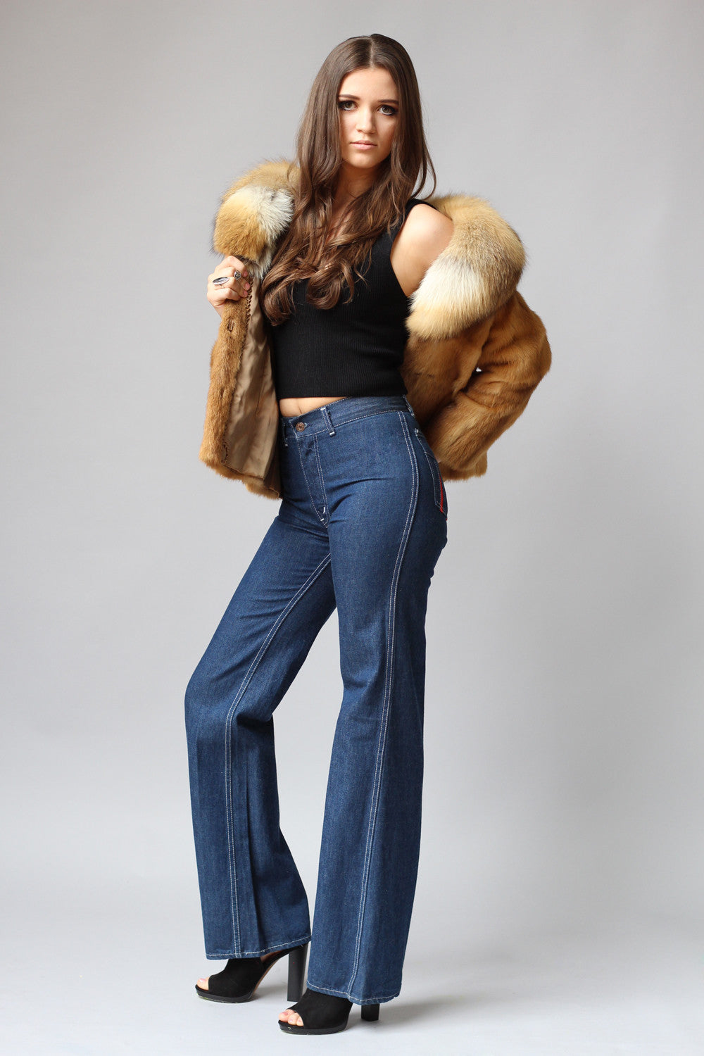 1970s High Waisted Denim Flared Bellbottoms
