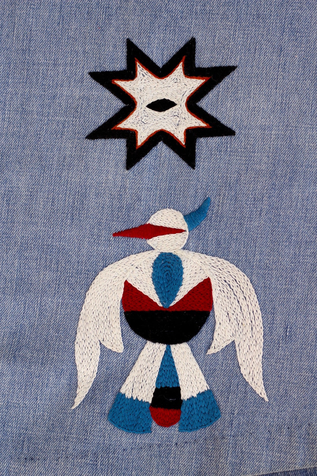 Rare 1970s Southwestern Native American Embroidered Denim Skirt