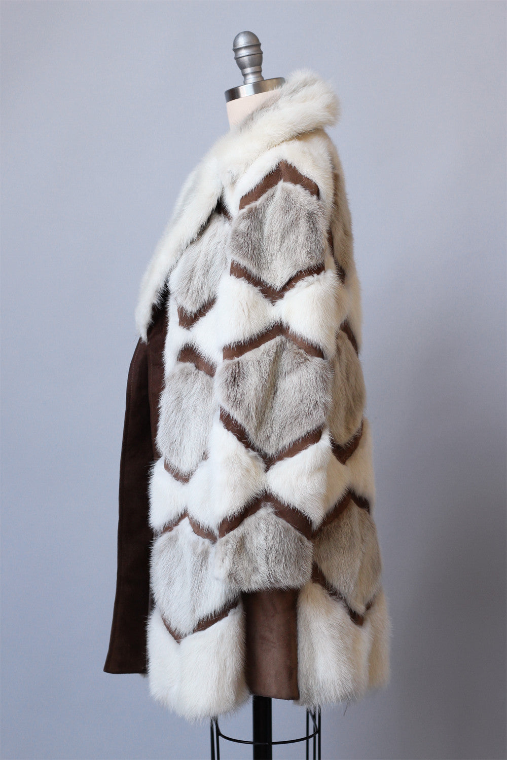 1970s Patchwork Rabbit Fur and Suede Coat