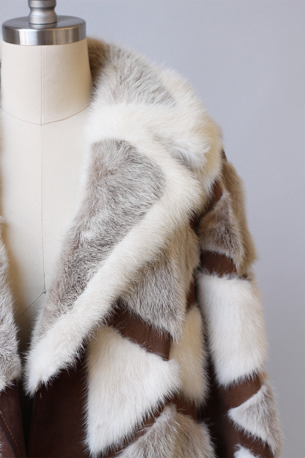 1970s Patchwork Rabbit Fur and Suede Coat