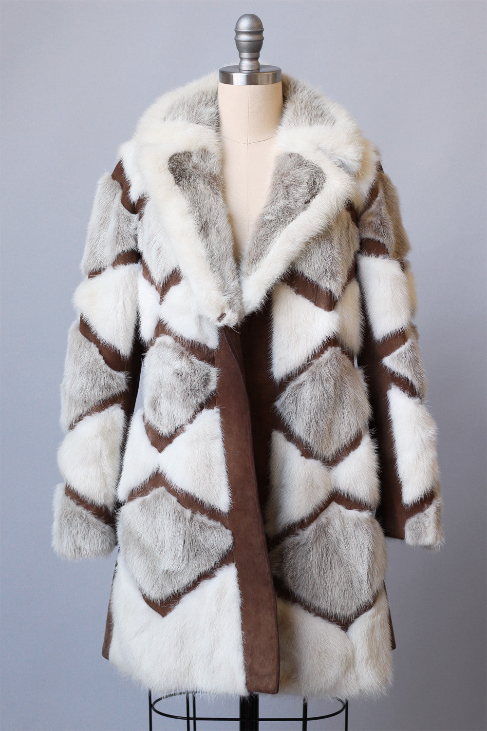1970s Patchwork Rabbit Fur and Suede Coat