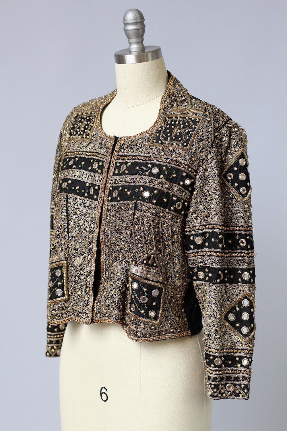 Vintage 1980s Handmade Metallic Beaded Indian Jacket