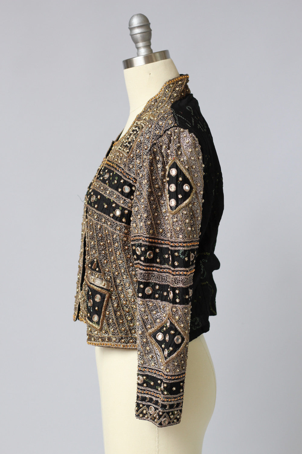 Vintage 1980s Handmade Metallic Beaded Indian Jacket