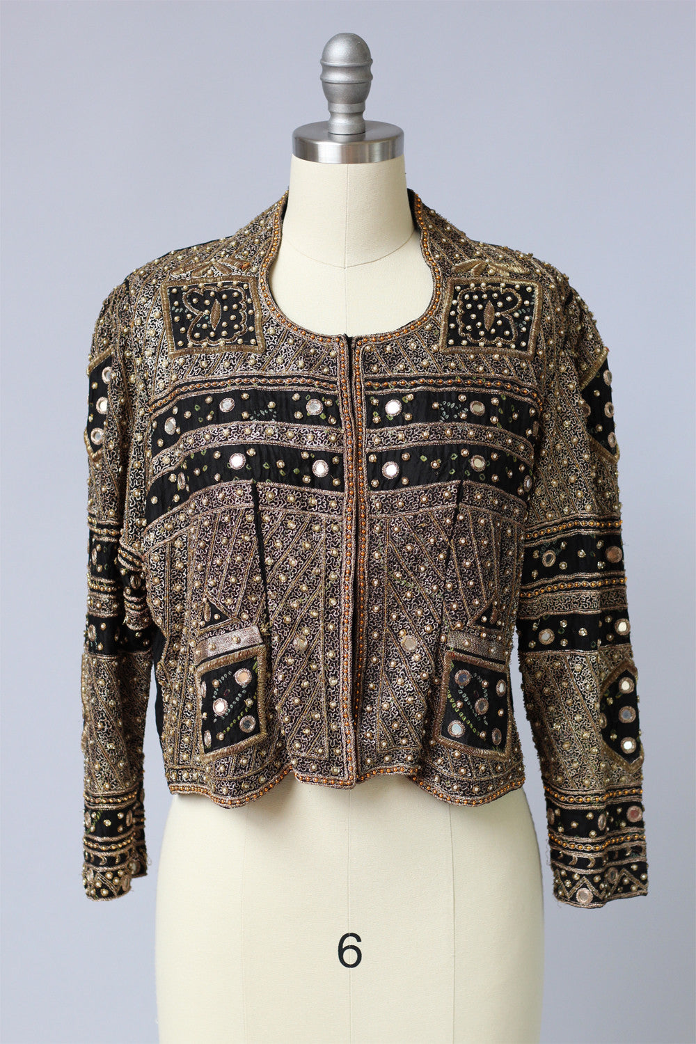 Vintage 1980s Handmade Metallic Beaded Indian Jacket
