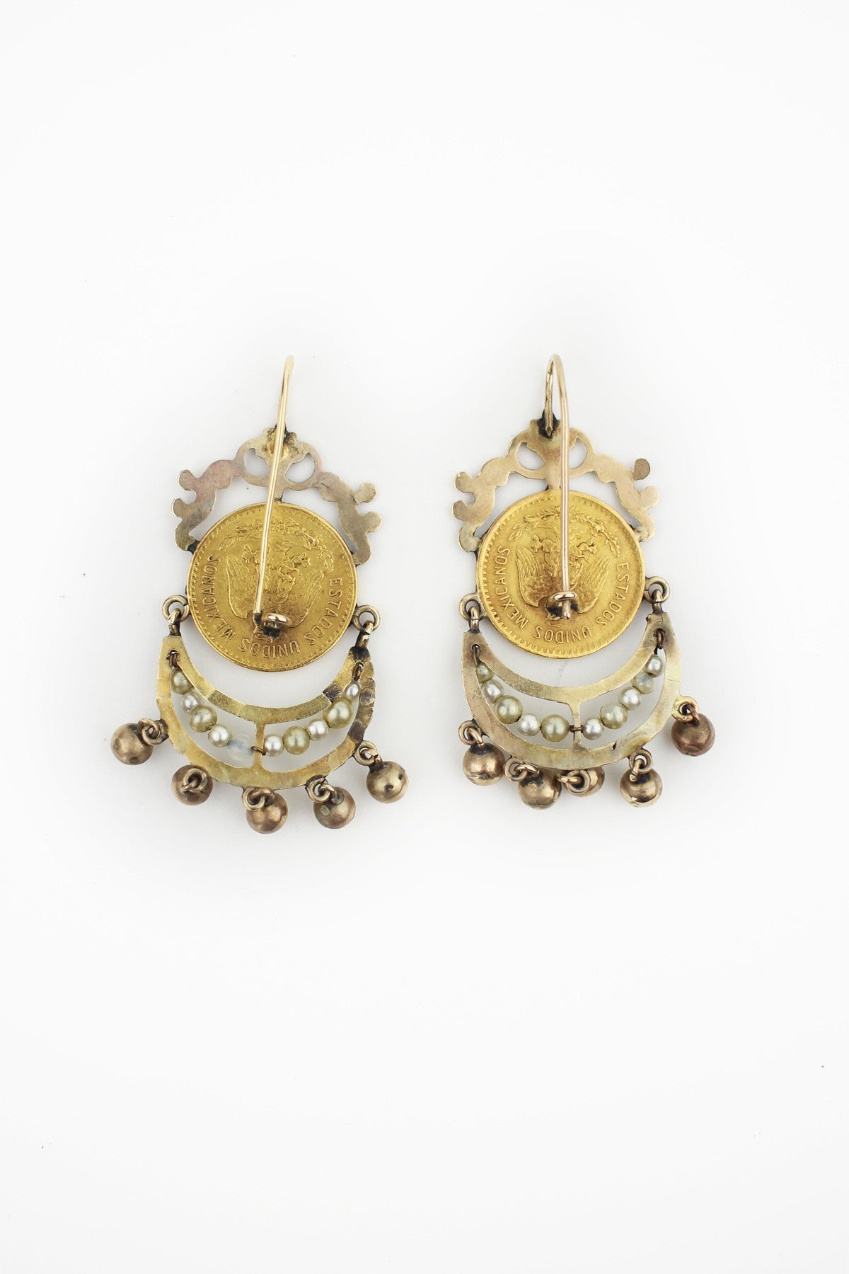 Exquisite Mexican Gold Coin Earrings, 1906 1920 Cinco Pesos Gold Coins