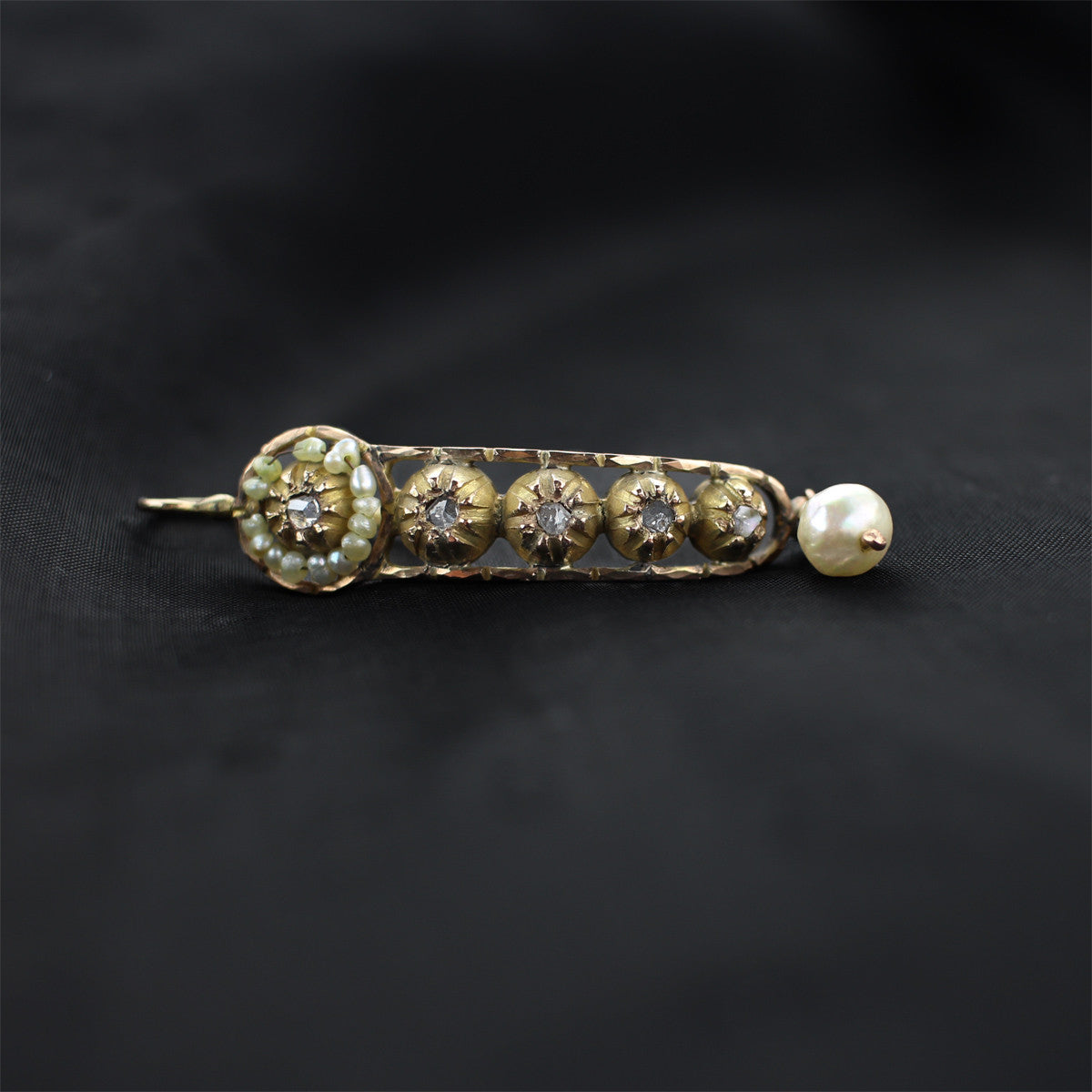 Exquisite Antique Victorian Rose Cut Diamond and Pearl Earrings