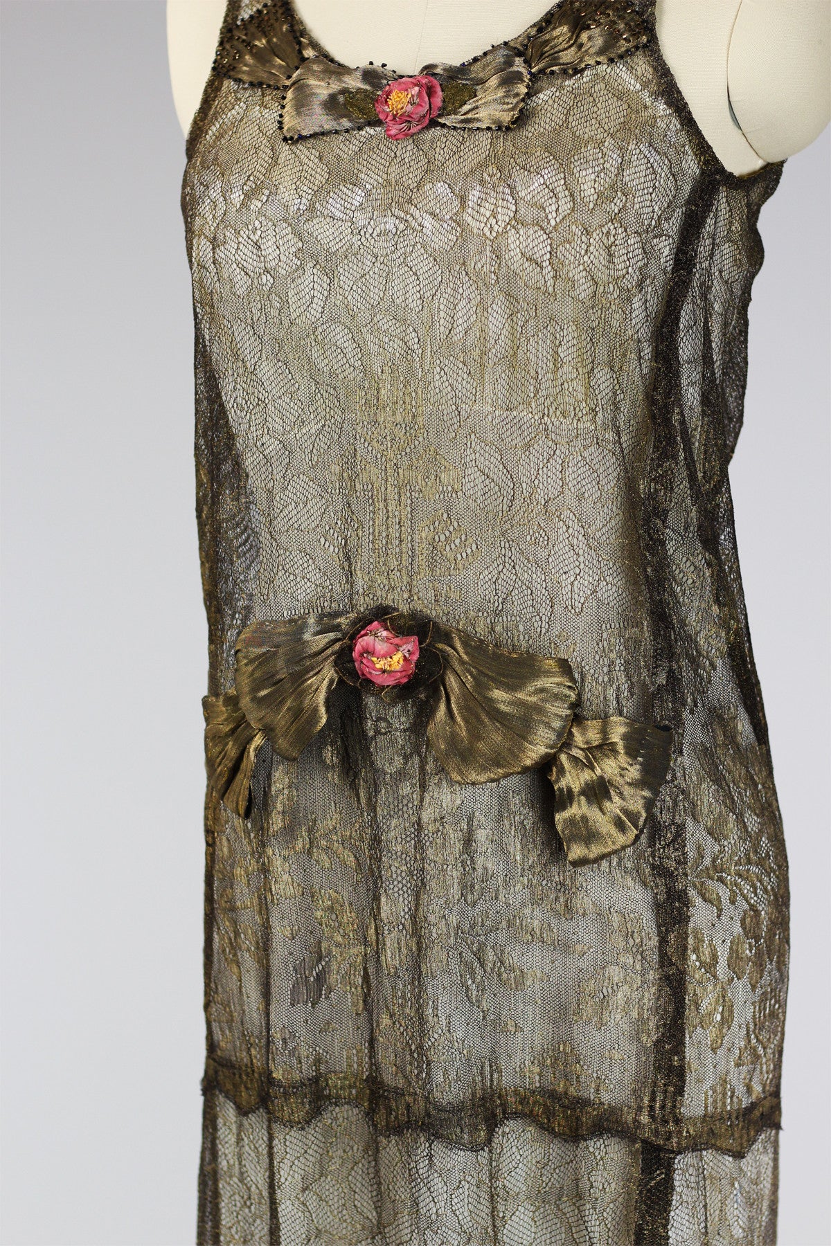 Rare 1920s Egyptian Revival Gold Metallic Lace and Lamé Dress