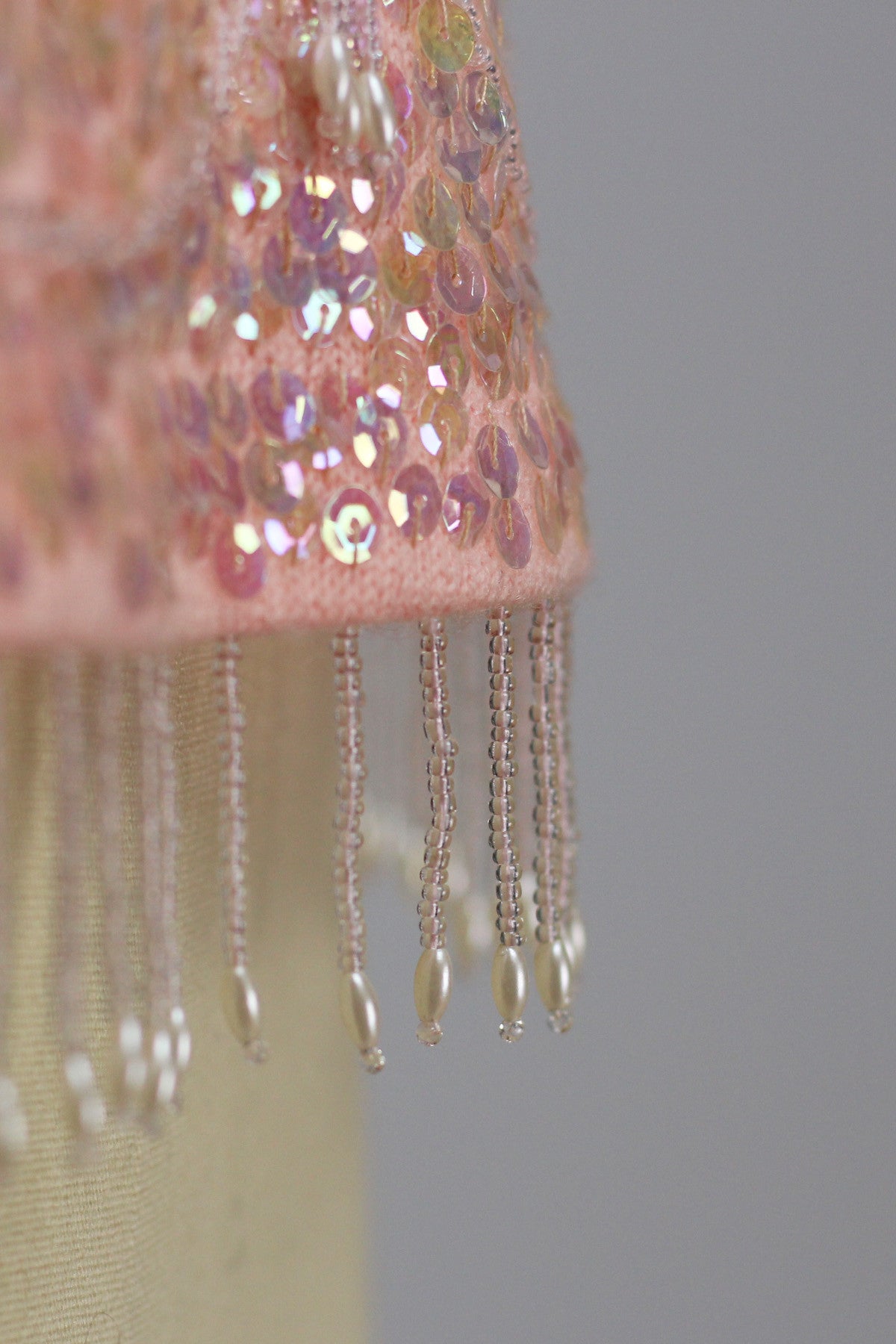 1960s Blush Pink Sequin Hand Beaded Top with Fringe