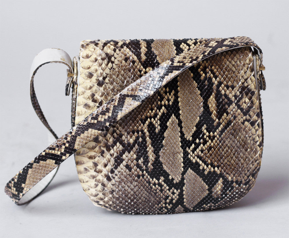1970s Black and Cream Python Bag